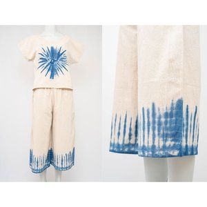 Women's Two Piece Loungewear Set Woven Texture Tie Dye Boho Chic Hand Made